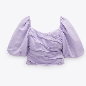 ⭐️ 2 for $25 • Zara || Draped Ruched Puff Sleeved Top Blouse Lilac Lavender S